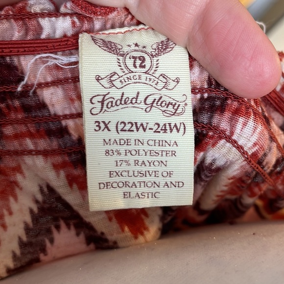 Faded Glory striped pink top with elastic neck detail 3X - Picture 4 of 4